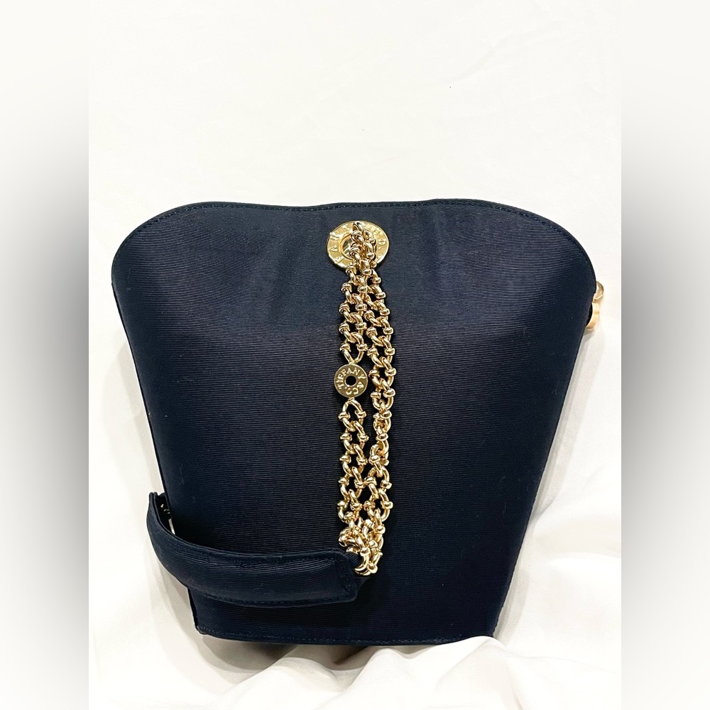 RARE TIFFANY & Co. Vintage Small Gold & NAVY Structured Chain Handle Evening Bag